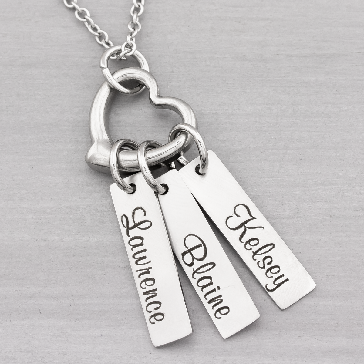 Name Necklace with Open Heart Charm