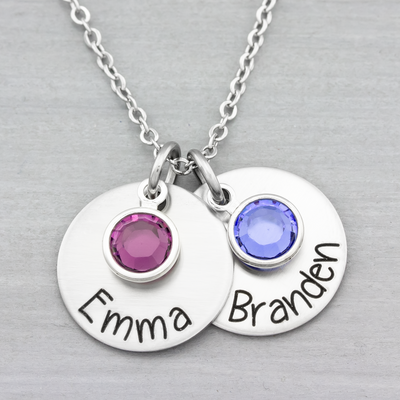 Personalized Name Disc Necklace with Birthstones