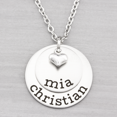 Two Layer Disc Name Necklace with Heart
