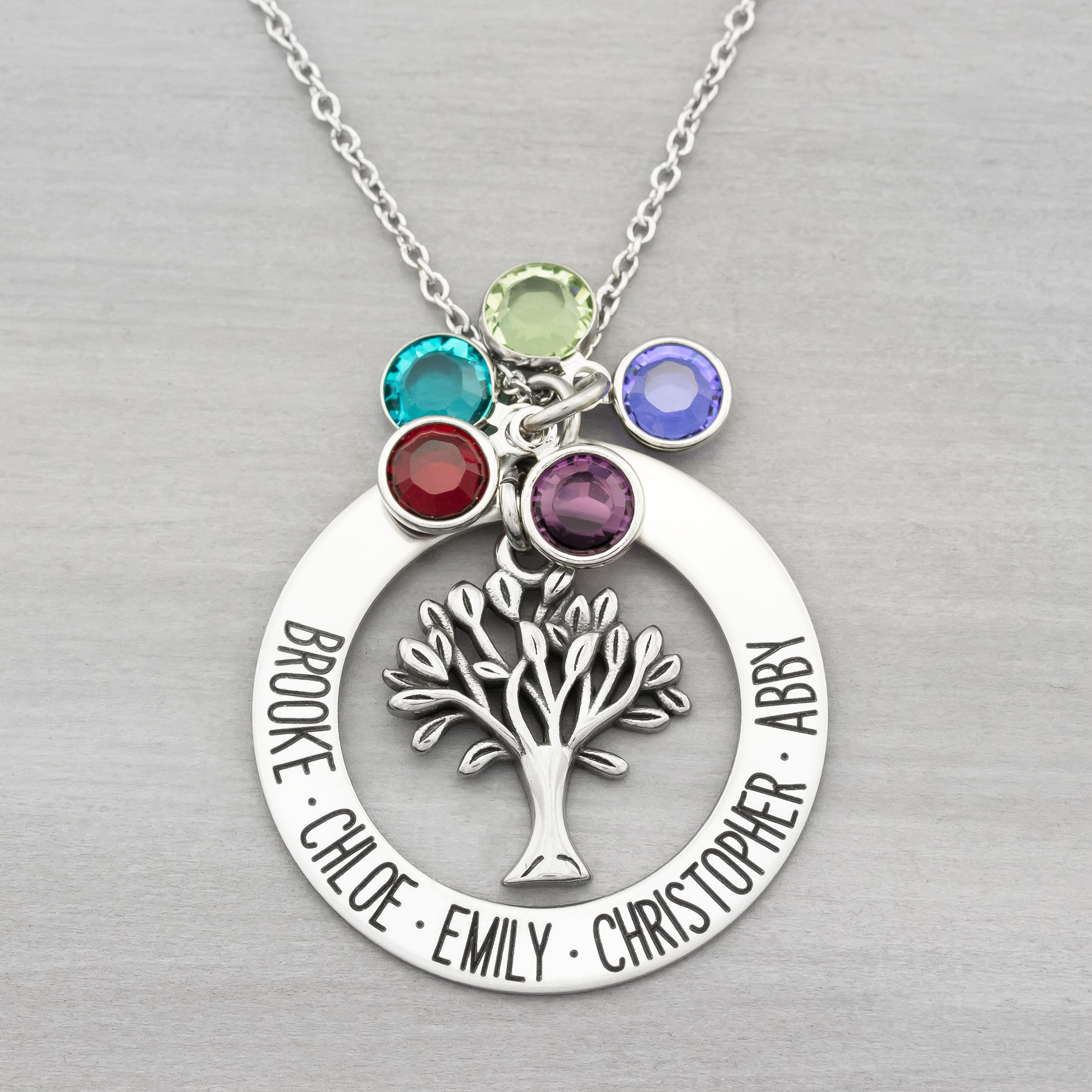 Family Tree Washer Name Necklace - Heartfelt Tokens
