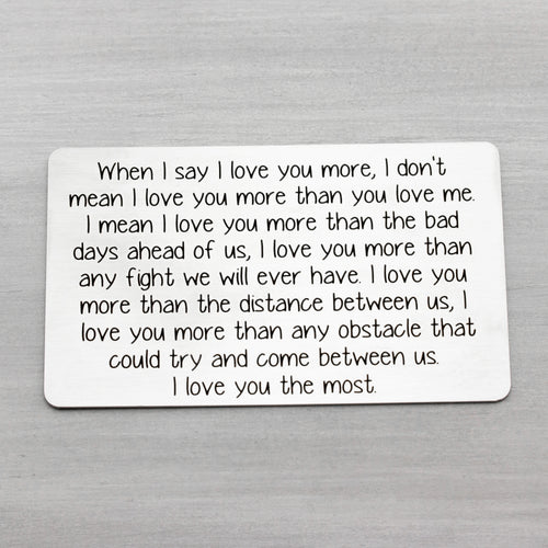 Engraved Wallet Insert - I Love You Note for Wallet Boyfriend Gift